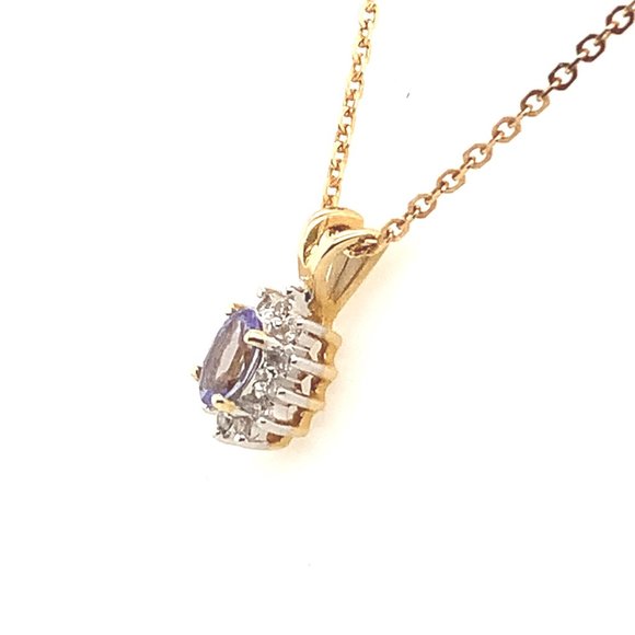 Tanzanite and Diamond Halo 14K Yellow Gold 18" Necklace - Picture 3 of 3